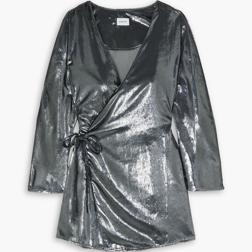 NWT BEARE PARK Velvet Mini Wrap Dress in Silver Tinsel - US 6 - Picture 2 of 8